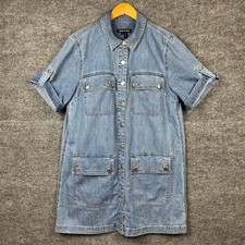 Veronica Beard Warren Denim Dress Womens 14 Button Front Short Sleeve It Girl