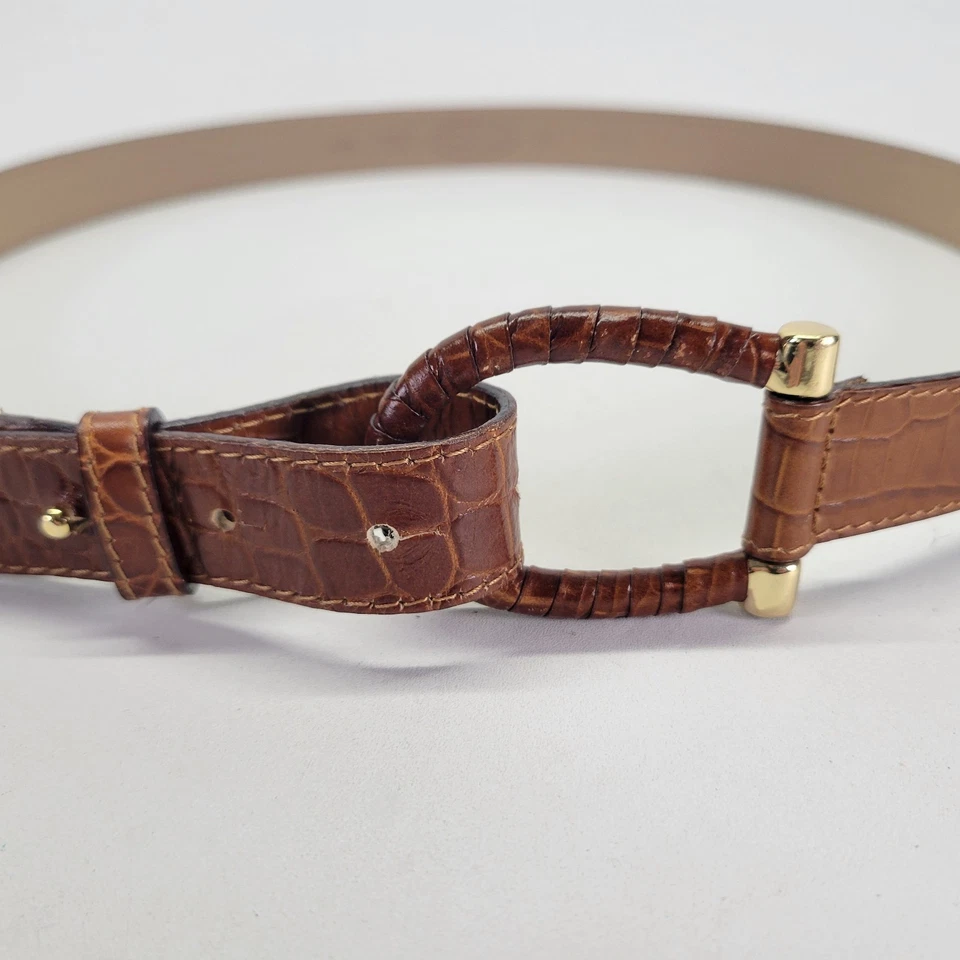 Cinturón de cadera de cuero Talbots 36 37 M estampado cocodrilo cocodrilo cocodrilo marrón 6828 hecho en Italia Foto 2 de 4