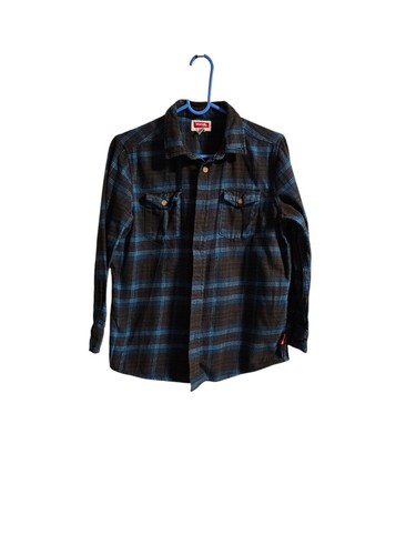 Wrangler Flannel  Long Sleeve Button Down Shirt Kids Boys Size L 10/12 Blue - Picture 1 of 6