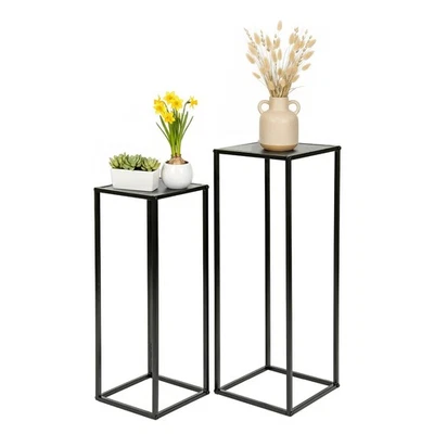 TAYLOR & BROWN Set of 2 Black Metal Plant Stands Modern Side Tables for Living Room or Hallway