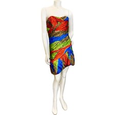 🎄🥂 TORY BURCH *NWT* Multi-Color Pleated Strapless Mini Dress Sz 6 NYE Party