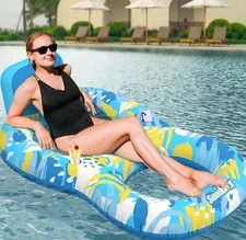 Sunikko X Inflatable Pool Floats Adult with Backrest and 2 Cup Holder, Luxury