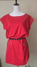 Michael Kors Bold Red Cap Sleeve Dress Gold Hardware Pockets Size 12