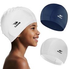 2 PCS Kids Swim Cap Satin Lined Boys Girls Aged 614 Years Bathing Hat