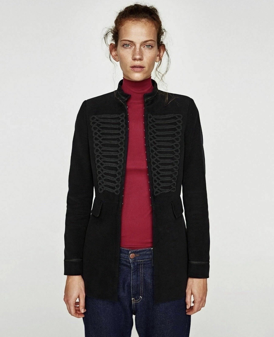 Zara Basic Collection Black Moleskin Military Jac… - image 23