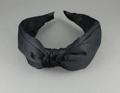 Black turban knot headband soft satin fabric covered band