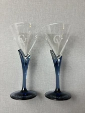 Martini Cocktail Glass Courvoisier Cognac 2 CVClear Blue Stem Tulip EXC RDY SHIP