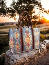 Wrangler Southwestern Dual Sided Print Canvas 17" Wide Tote