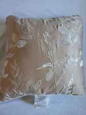 Hallmart Collectibles Decorative Pillow 18 x 18 Embroidered Floral Beige Taupe