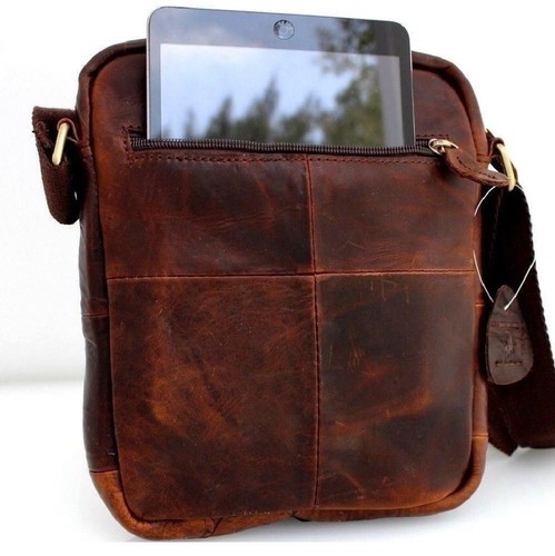 Bolso de Cuero Italiano Genuino Cartera Mensajero Bolso de Mano Bandolera de Hombro Marrón - Imagen 4 de 9