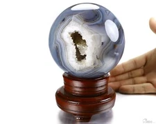 6.1" Gray & White Agate With Geode Crystal Ball, Crystal Healing