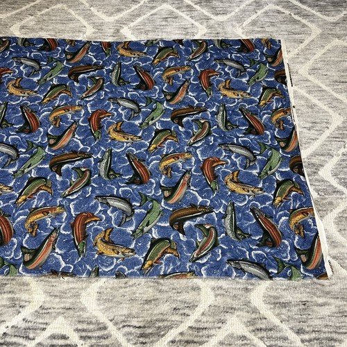 V.I.P. Fabric Blue Fishing Joan Messmore Cranston Print 43”x28” - Picture 3 of 7