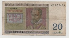 BELGIUM 20 FRANCS 1956 PICK 132B LOOK SCANS