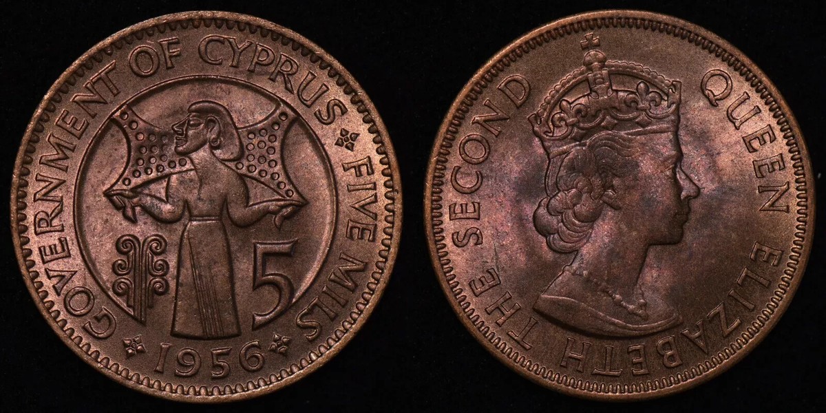 Cyprus - 5 Mils 1956 - Elizabeth II | eBay