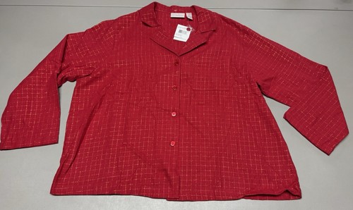 NWT Intimates Essentials Women's Pajama Set Red/Gold Lines Button Front Size 2X - Picture 4 of 16