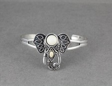 antiqued silver elephant bracelet trunk ears black bead metal cuff bracelet