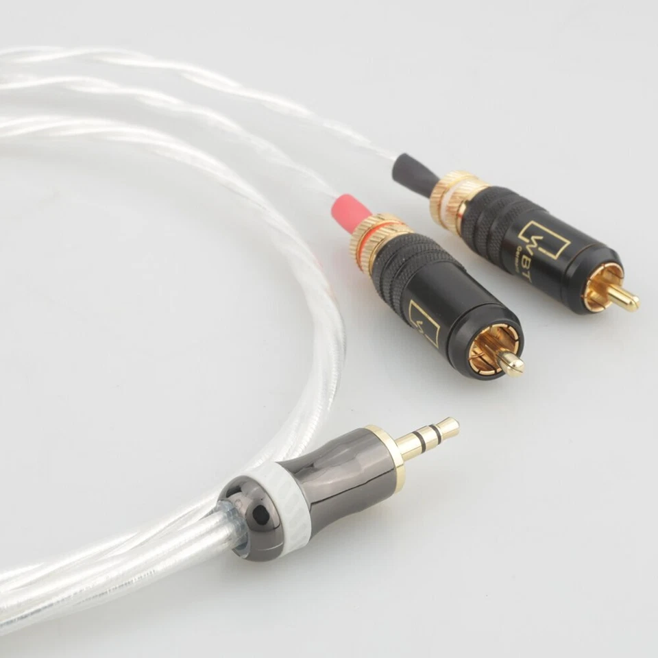 3.5mm Jack Male to Dual RCA AUX Cable OCC Silver Plated Headphone Audio Line - Image 4 of 4