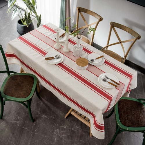 Cotton Linen Table Cover Striped Square Rectangular Tablecloth for Kitchen - Picture 3 of 14