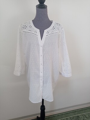 LINEA TESINI Damen Bluse  EU  48. Weiß.  100% Baumwolle.