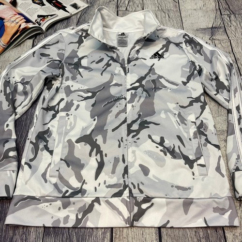 Adidas 3-Stripes Track Jacket Kids Size Large White Grey Camouflage Camo Coat - Picture 4 of 12
