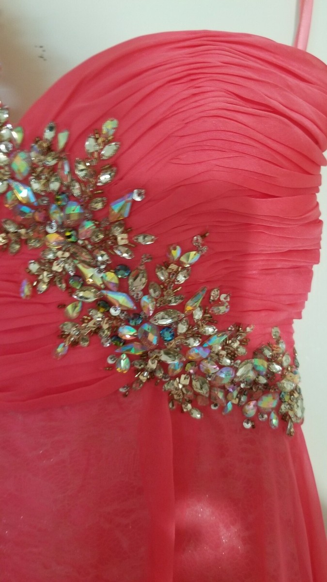 Homecoming Prom Formal Short dress Coya Collection Bright Coral Beaded S |  eBay