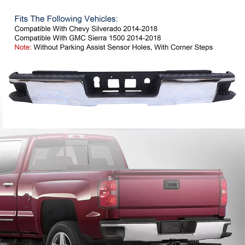NEW Chrome Rear Back Bumper For 2014-2018 Silverado Sierra 1500 SHIPS FAST - Image 2 of 4