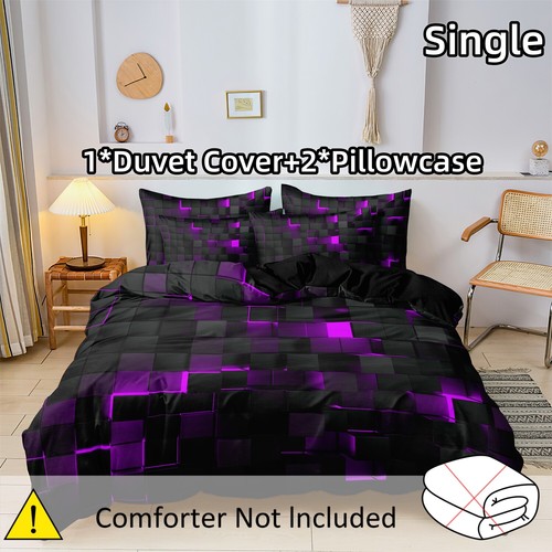 3Ps Ultra Soft Purple Grid Quilt Duvet Cover Beding Set Single Double Queen King - Picture 7 of 10