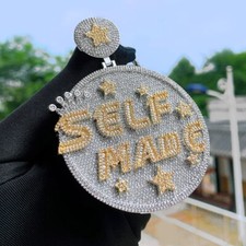5AAA CZ Full Ice Out SELF MADE Bling Pendant Chain Hip Hop 14k Real Gold Plated