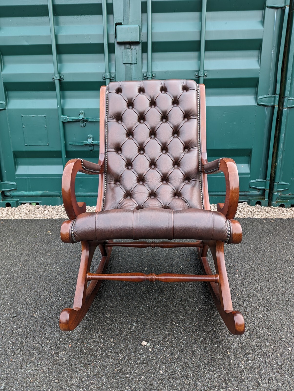 Brown Leather Chesterfield Rocking Chair / Slipper Chair eBay