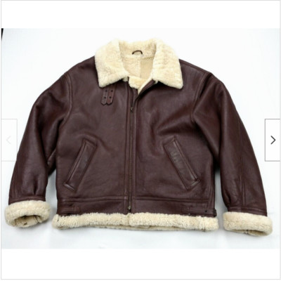 100% Sheepskin RAF US NAVY Leather Shearling B-3 B3 Flight Bomber Jacket Mens
