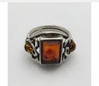 Vintage Sterling Silver Natural Amber Ring Size 8