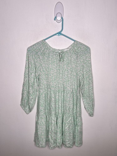 M&S Trendy Floral Dress Girls Size 9-10 Yrs Mint Green Long Sleeve Tiered