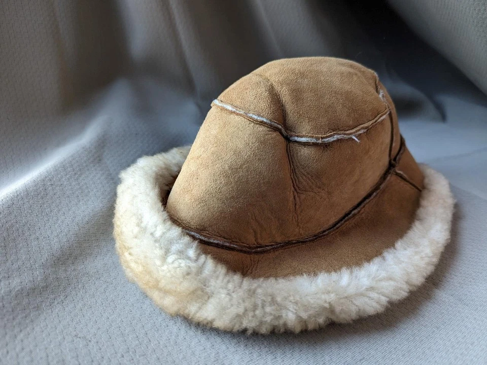 винтажный стриженный мех шерсти овчины ведро шляпа S замшевая кожа - Изображение 2 из 4