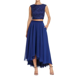 Aidan-Mattox-Womens-Blue-2PC-Mixed-Media-Cap-Sleeves-Crop-Top-Dress-0-BHFO-0173