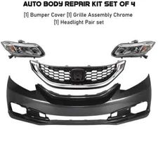 Front Bumper Cover Fascia Primed | Grille Assembly Kit For 2013-2015 Honda Civic