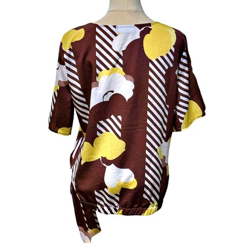 Blusa Top Estilo Envolvente New York Company Talla M Chocolate Marrón Mantequilla Amarillo Carrera - Imagen 4 de 9