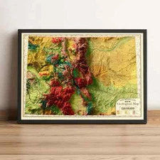Colorado Map, Colorado 2D Relief Map, Colorado Vintage Map - 2D Flat Print