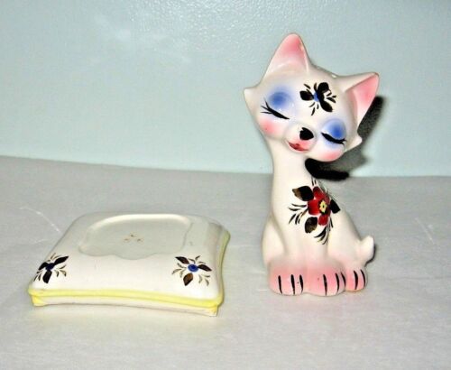 Vintage Keramik Katze sitzend auf Kissen Salz & Pfefferstreuer Set süß - Bild 2 von 8