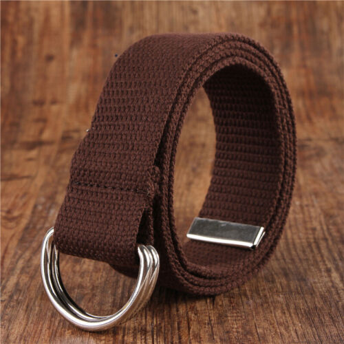 Cinturón de lona con anillo en D hebilla plateada estilo militar para hombres y mujeres · - Imagen 13 de 24