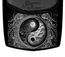 Grayscale Yin Yang Rustic Metal Hood Truck Wrap Vinyl Car Graphic Decal