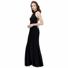 XSCAPE High-Neck Embellished Cutouts Gown Black Size 10 $249
