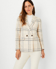 NEW ANN TAYLOR 179 NEUTRAL MULTI PLAID BEDFORD BLAZER SZ 0