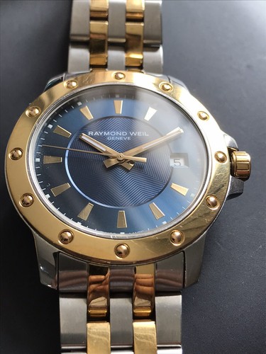 Reloj de diseñador suizo Raymond Weil Tango genuino para hombre dorado azul 5599-STP-50001 - Imagen 13 de 14