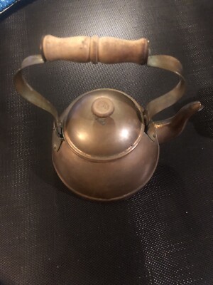 Vintage Copper Tea Kettle Pot w/ Brass & Wood Handle -Portugal Needs TLC 8 x8 