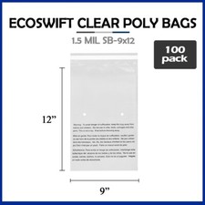 100 9x12 EcoSwift Self Seal Suffocation Warning Clear Poly Bags Free Shipping