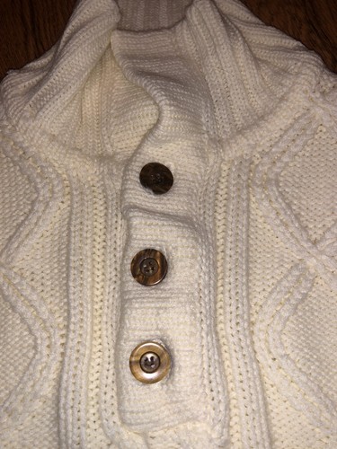 VINTAGE Sears Sportswear Sweater Ivory Acrylic Knit Quarter Button 80s Medium - Picture 2 of 4