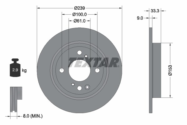 Textar 2X Bremsscheiben Hinten Voll Beschichtet FüR Honda Jazz V GR-image