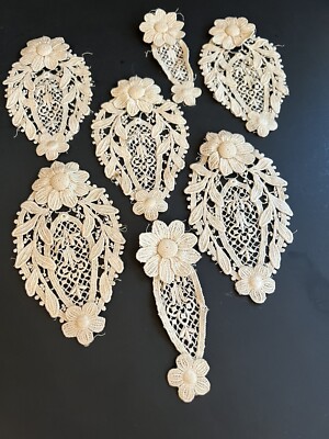 Antique  Hand Needle Lace Floral Lot Of 6 Patches Motives Bridal /  Dress
