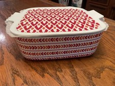 Casseruola Nantucket Home con coperchio e manici - grazioso motivo rosso e arancione 