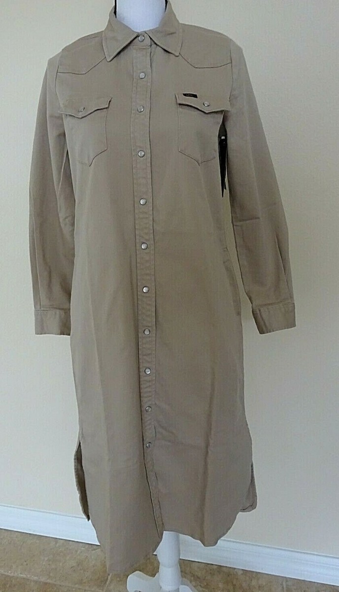 Lee Denim Shirt Dress Women's Size XS Beige Western Pearl Snap Front  Cowgirl | eBay